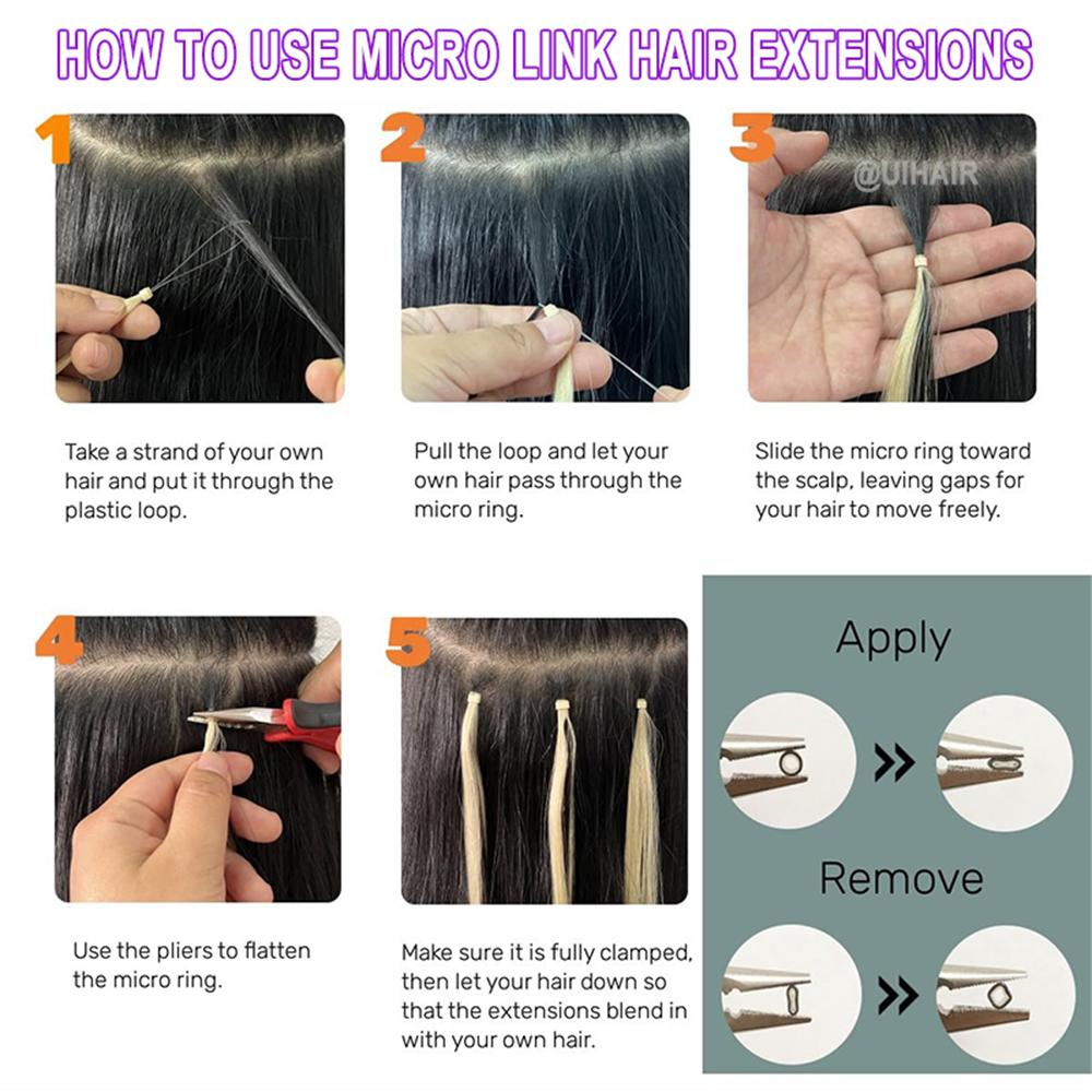 Virgin Human Hair Micro Loop Ring Link Hair Extension Highlight Color