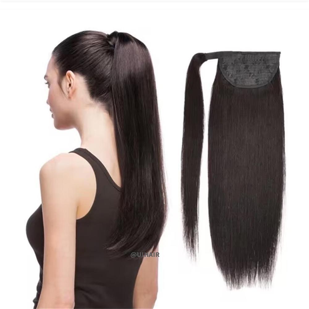 Ponytail Virgin Human Hair Extensions Dark Color