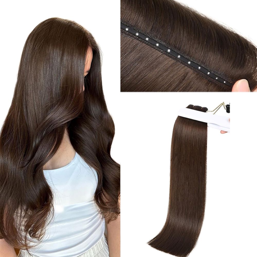 Brown-Seamless-Butterfly-Weft-Human-Hair-Extensions-Front-View
