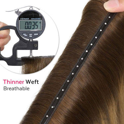 Invisible hair extension base 0.035mm thickness demonstration.