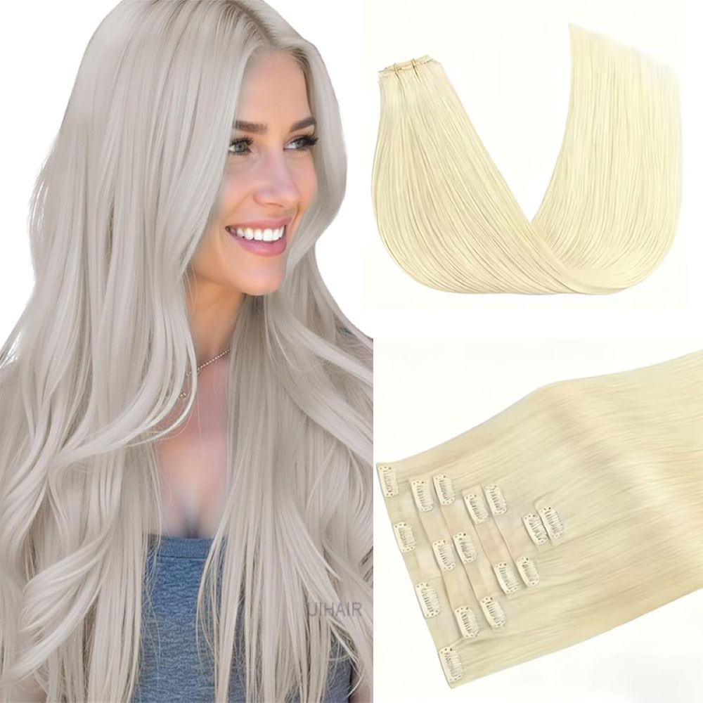 Close-up of invisible PU skin weft technology for seamless hair extensions