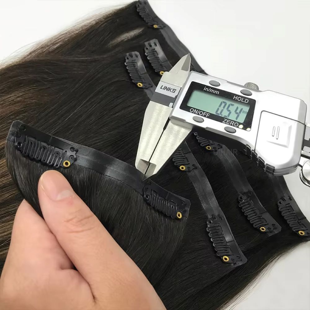 Side view showing the flat lay of clips on the scalp