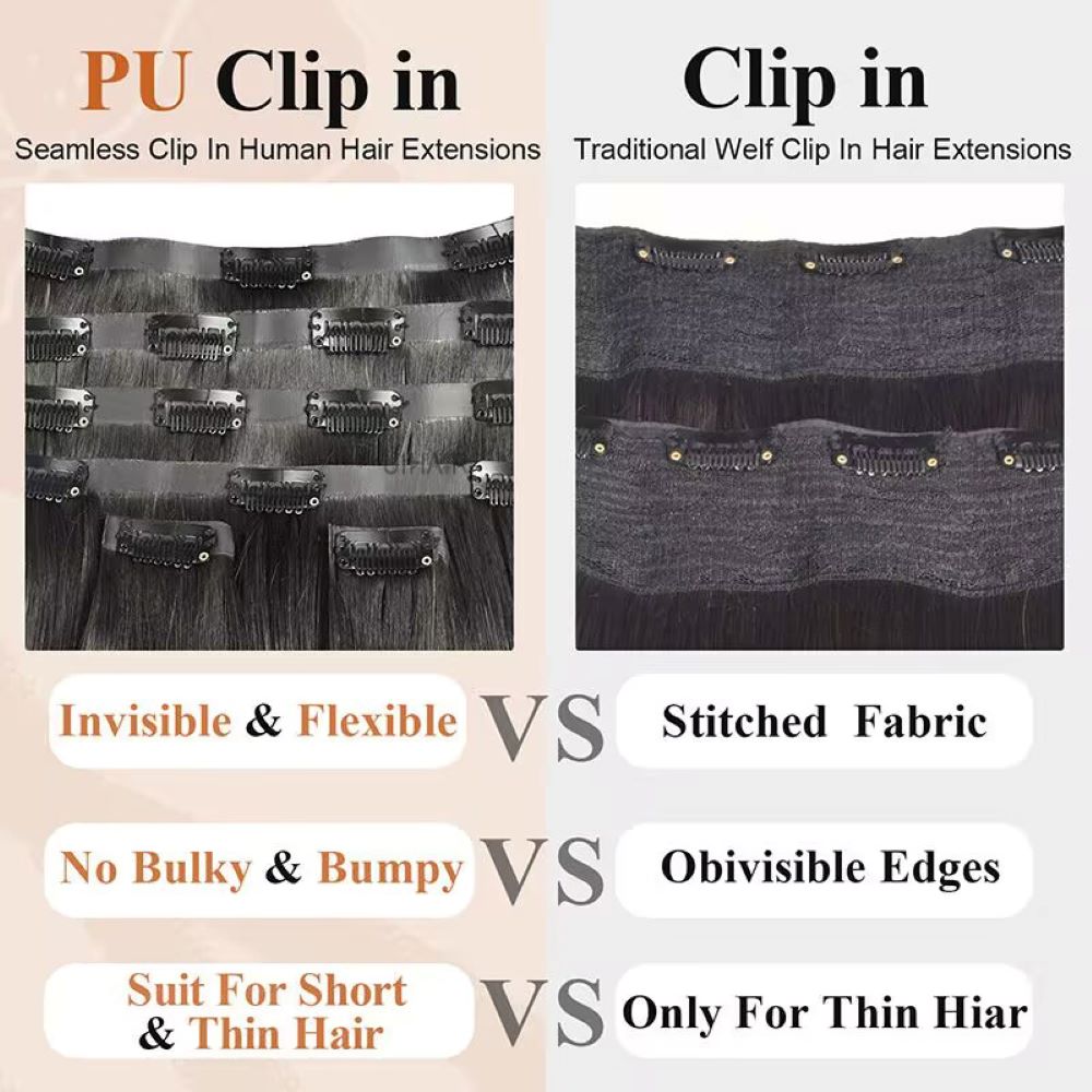 Comparison between traditional lace weft and thin PU weft extensions