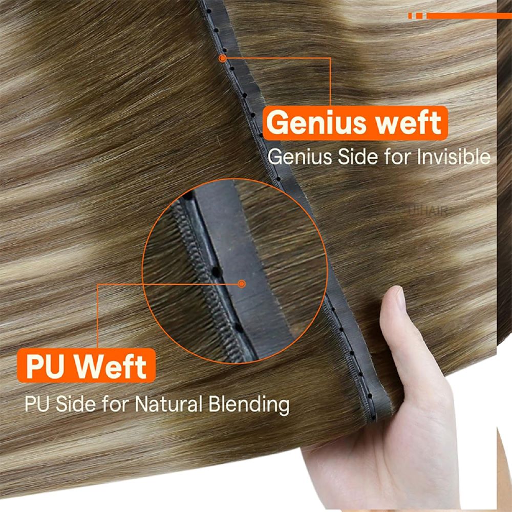 UIHAIR luxury rooted ombre t color hybrid butterfly weft hair extensions on white background