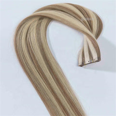 Virgin Human Hair Twin Tabs Invisible Weft Hair Extensions Highlight Color