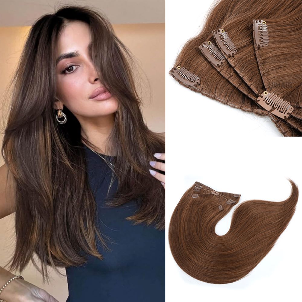 Seamless-Octopus-Clip-in-Hair-Extensions-Brown-Series-Flat-Lay