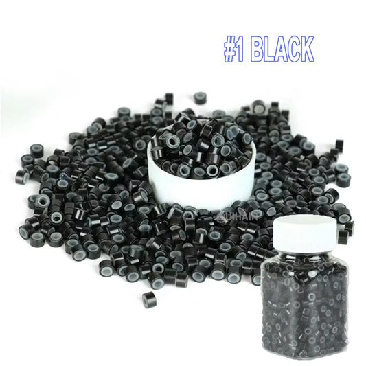 #1 Black silicone micro beads for dark hair extensions and root blending.