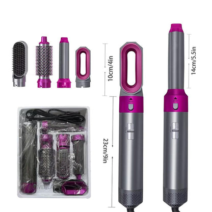 “5-in-1 hot air comb styling different hair types: straight, wavy, curly