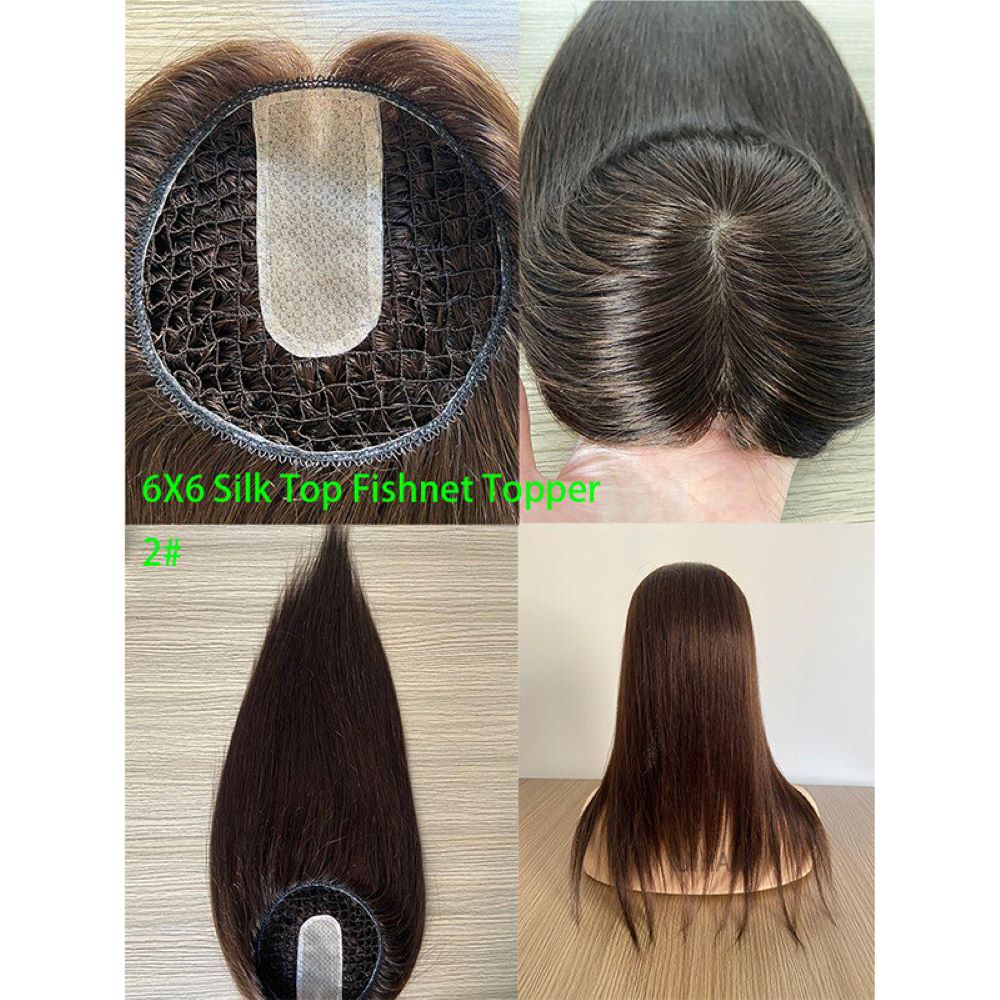6x6 Silk Top Human Hair Topper – Ultra-Breathable Fishnet Base Hairpiece