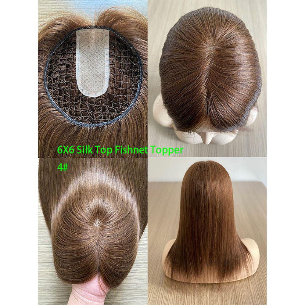 6x6 Silk Top Human Hair Topper – Ultra-Breathable Fishnet Base Hairpiece