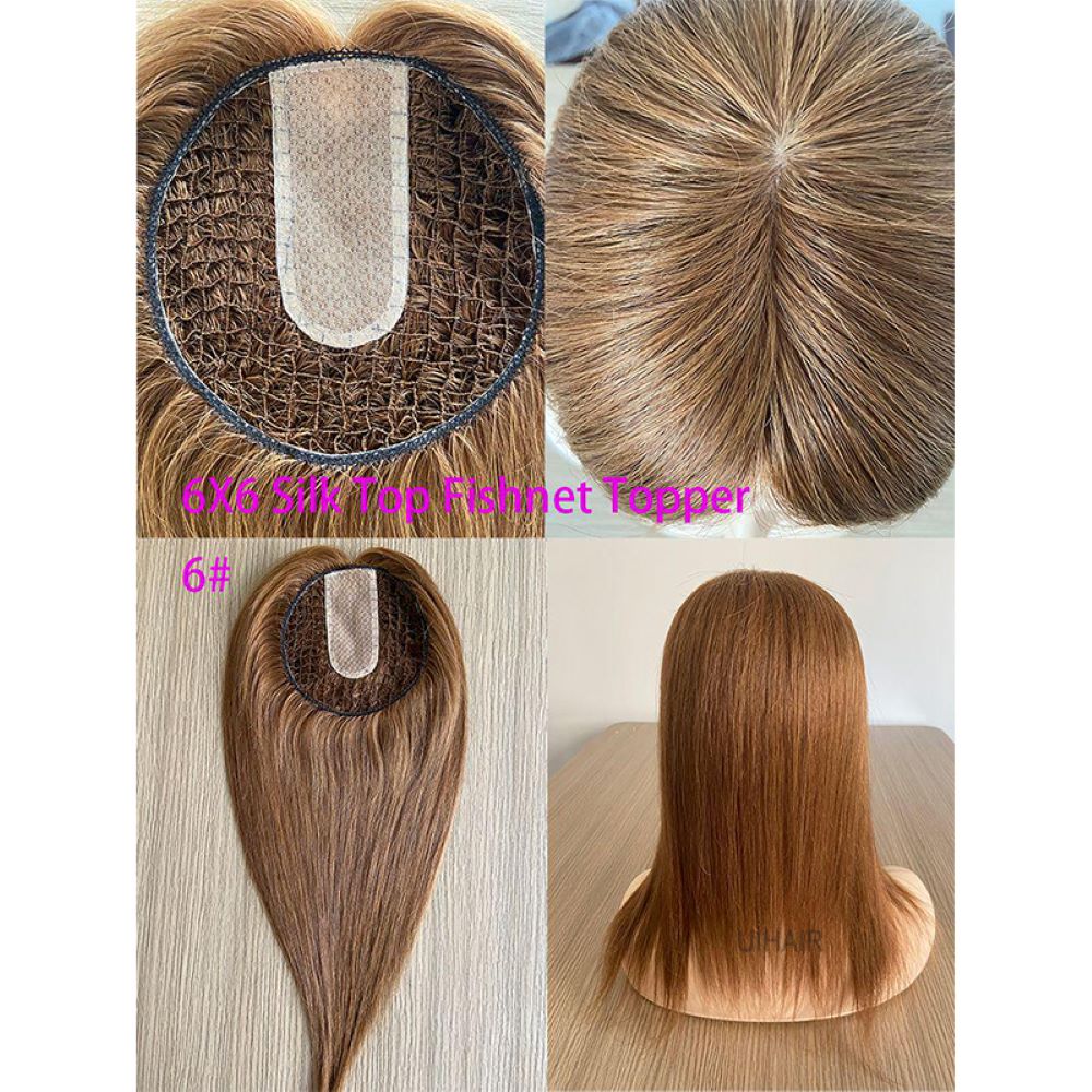 6x6 Silk Top Human Hair Topper – Ultra-Breathable Fishnet Base Hairpiece
