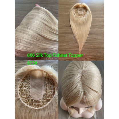 6x6 Silk Top Human Hair Topper – Ultra-Breathable Fishnet Base Hairpiece
