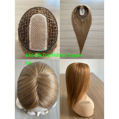 6x6 Silk Top Human Hair Topper – Ultra-Breathable Fishnet Base Hairpiece