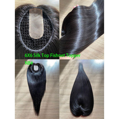 6x6 Silk Top Human Hair Topper – Ultra-Breathable Fishnet Base Hairpiece