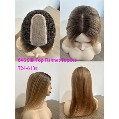 6x6 Silk Top Human Hair Topper – Ultra-Breathable Fishnet Base Hairpiece