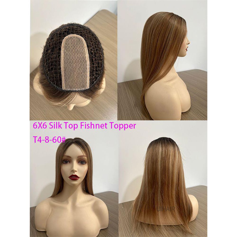 6x6 Silk Top Human Hair Topper – Ultra-Breathable Fishnet Base Hairpiece