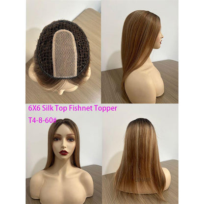 6x6 Silk Top Human Hair Topper – Ultra-Breathable Fishnet Base Hairpiece