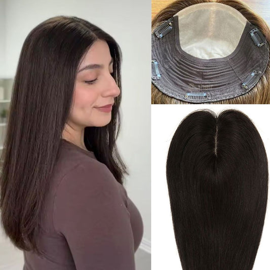 8×8 Silk Top Clip-In Full Coverage - Virgin Human Hair Topper for Women