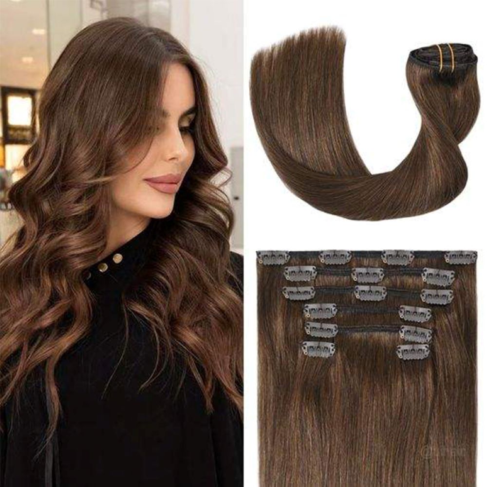Virgin Human Hair Clip-in Hair Extensions – Brown Luxe Collection 120g Set