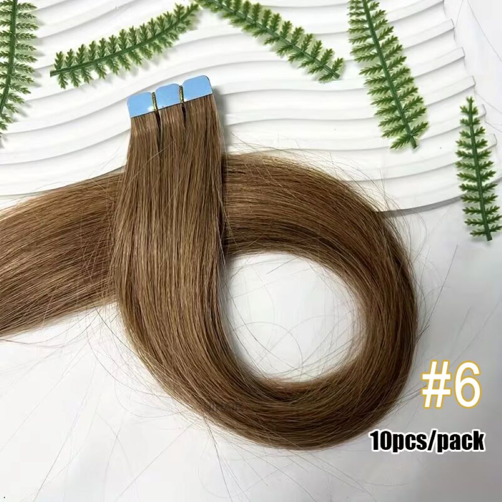 Back view of sleek brown hair styled with invisible tape-in extensions