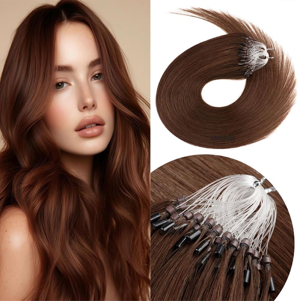 UIHAIR Chestnut Brown Micro Link Hair Extensions multi-tonal blend
