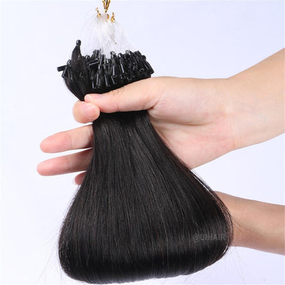 Invisible micro link hair results on raven black hair model
