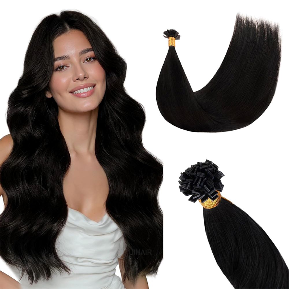 Natural Black Flat Tip Hair Extensions for Professional Salon Volume