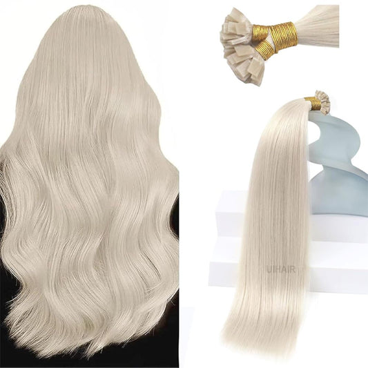 Platinum Ash Blonde Flat Tip Hair Extensions for Icy Blonde Volume