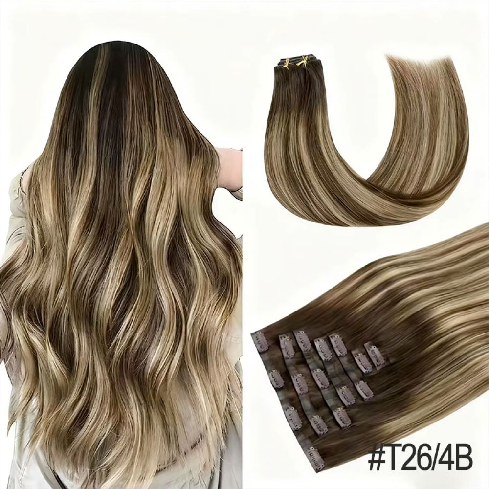 Close-up of silicone-lined stainless steel clips on hair extensions.