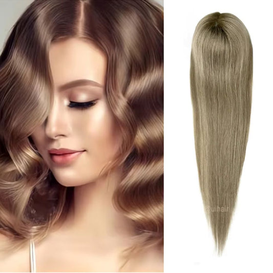 Silk Top Clip-In Hair Topper 6×6.5" – Mixed colors Virgin Human Hair for Thinning Hair