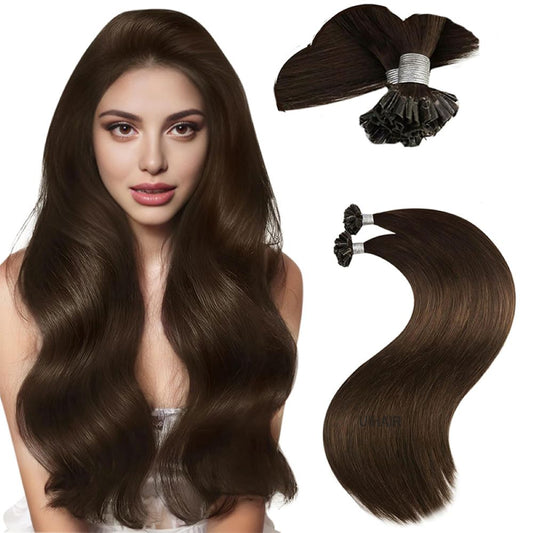 Rich Chocolate Brown U-Tip hair extensions texture close-up