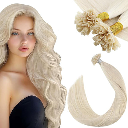 Transparent Italian Keratin bonds for light blonde U-Tip extensions