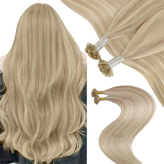 Sun-kissed blonde highlights Piano Mix U-Tip extensions texture