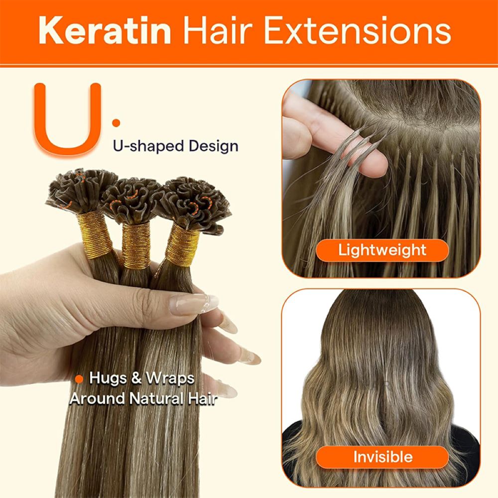 Italian Keratin bonds on dark-rooted ombre hair extensions