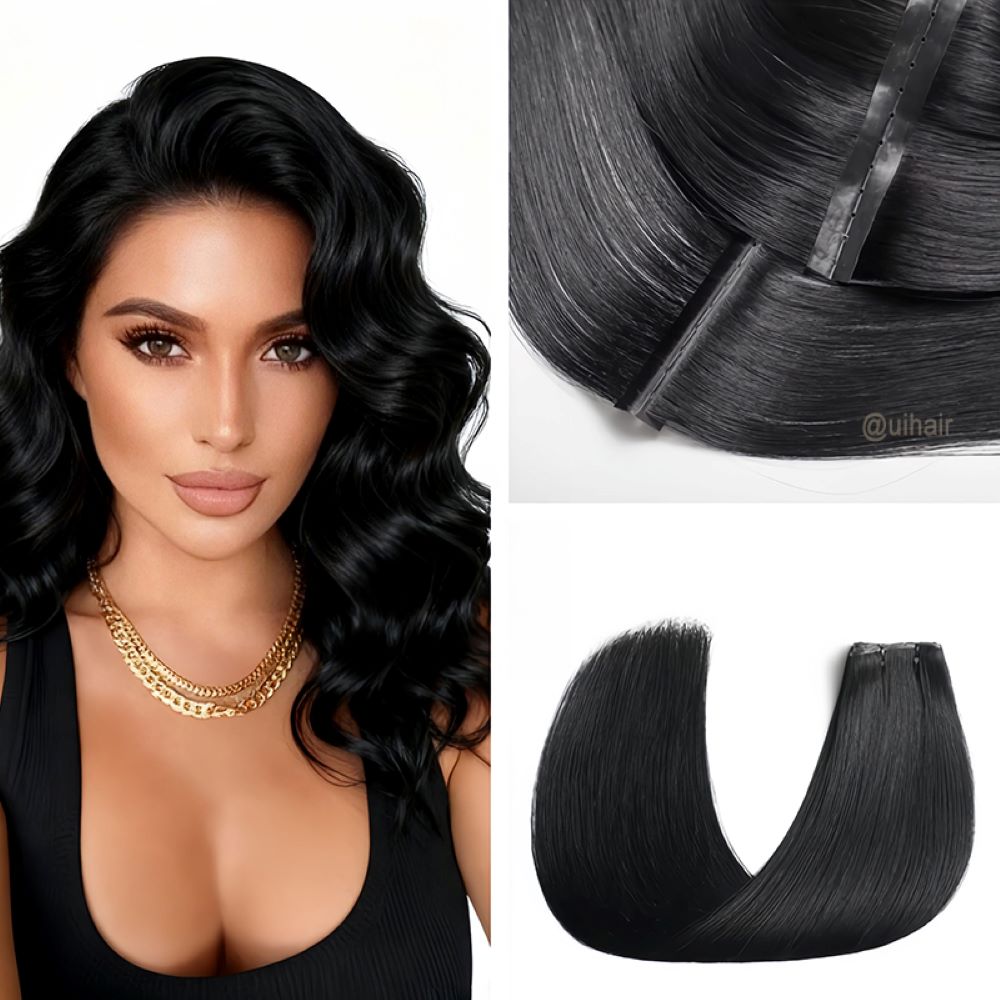 Virgin Human Hair Twin Tabs Butterfly Invisible Weft Extensions - Black Collection Seamless