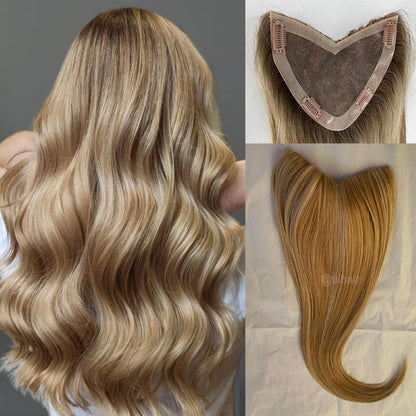 Women V Part Clip-In Human Hair Topper – 15x17cm Mixed Colors Volume Boost