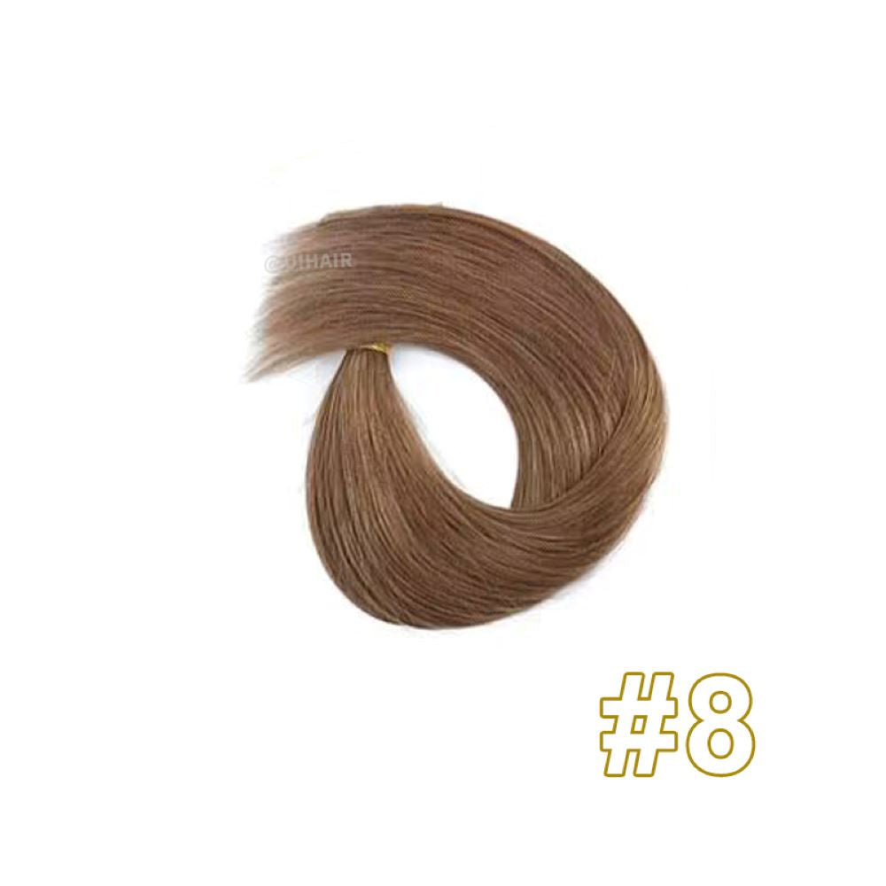 Professional hair stylist applying 6D-1 virgin human hair extensions in salon setting under 20 minutes