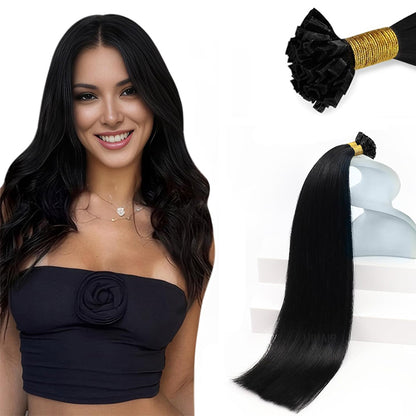 UIHAIR Sleek Jet Black K-Tip Hair Extensions close-up texture