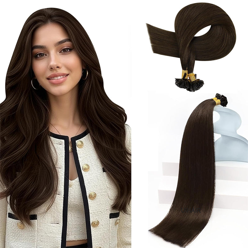  UIHAIR Rich Chocolate Brown K-Tip extensions texture 