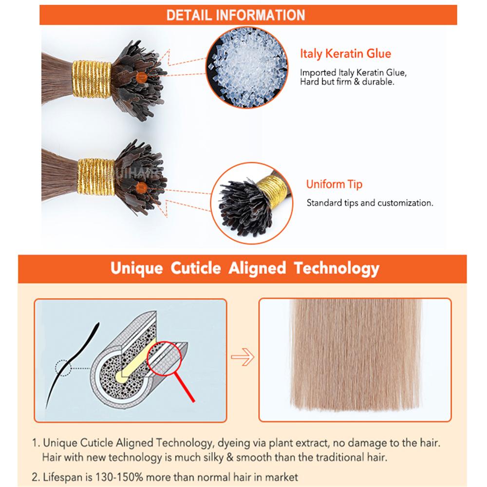 Virgin Human Hair Keratin Stick Y Tip Hair Extensions Dark Color