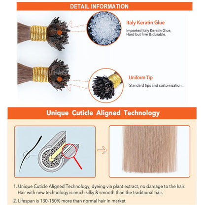 Virgin Human Hair Keratin Stick Y Tip Hair Extensions Dark Color