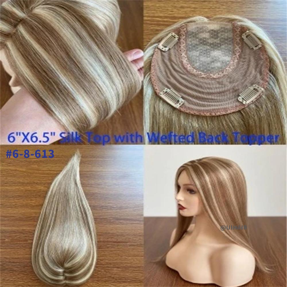Silk Top Clip-In Hair Topper 6×6.5" – Mixed colors Virgin Human Hair for Thinning Hair