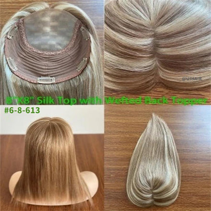 8×8 Silk Top Clip-In Full Coverage - Mixed Colors Virgin Human Hair Topper for Women