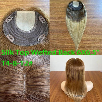 Silk Top Clip-In Hair Topper 6×6.5" – Mixed colors Virgin Human Hair for Thinning Hair