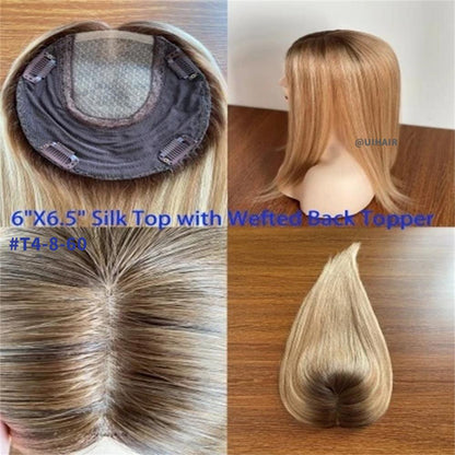 Silk Top Clip-In Hair Topper 6×6.5" – Mixed colors Virgin Human Hair for Thinning Hair