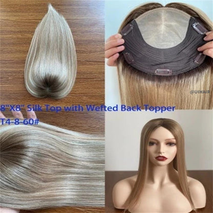 8×8 Silk Top Clip-In Full Coverage - Mixed Colors Virgin Human Hair Topper for Women