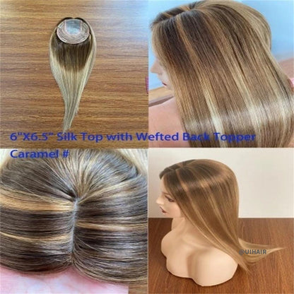 Silk Top Clip-In Hair Topper 6×6.5" – Mixed colors Virgin Human Hair for Thinning Hair