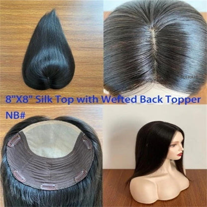 8×8 Silk Top Clip-In Full Coverage - Virgin Human Hair Topper for Women