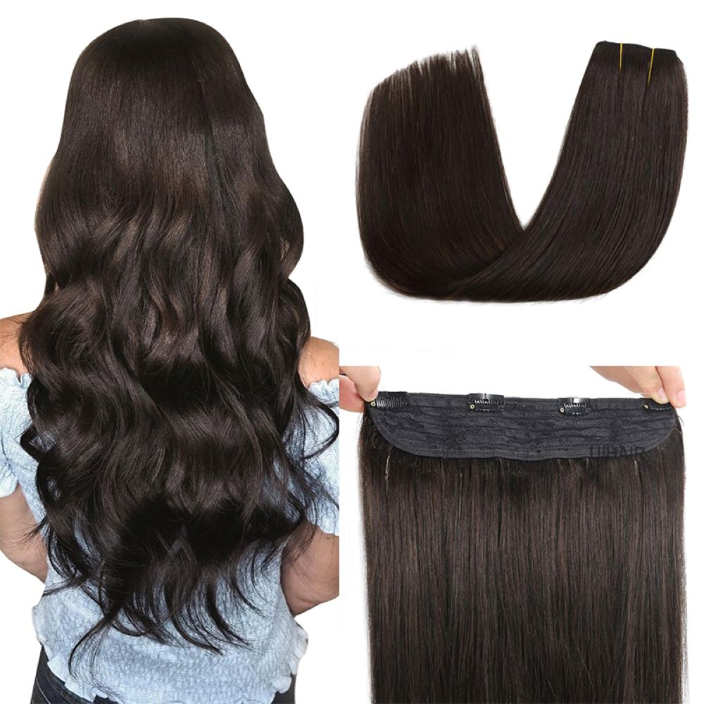 Side view of a woman wearing undetectable hidden wire hair extensions showing flawless blending with natural hair layers.