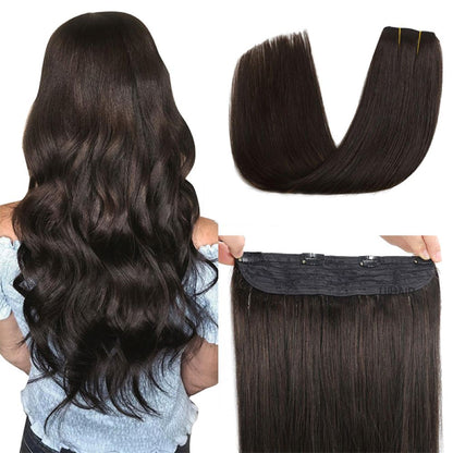 Side view of a woman wearing undetectable hidden wire hair extensions showing flawless blending with natural hair layers.
